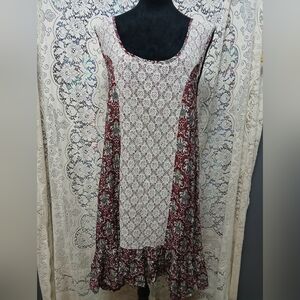 A'reve Anthropologie Womens Asymmetrical Lace Geometric Print Dress Size XL boho